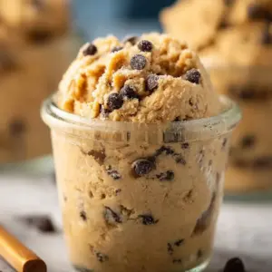 Bowl of delicious chickpea cookie dough with chocolate chips