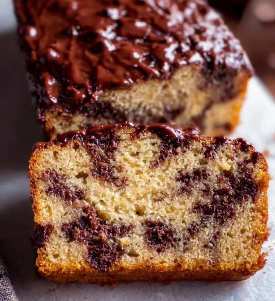 Delicious slice of Chocolate Chip Loaf Cake on a plate