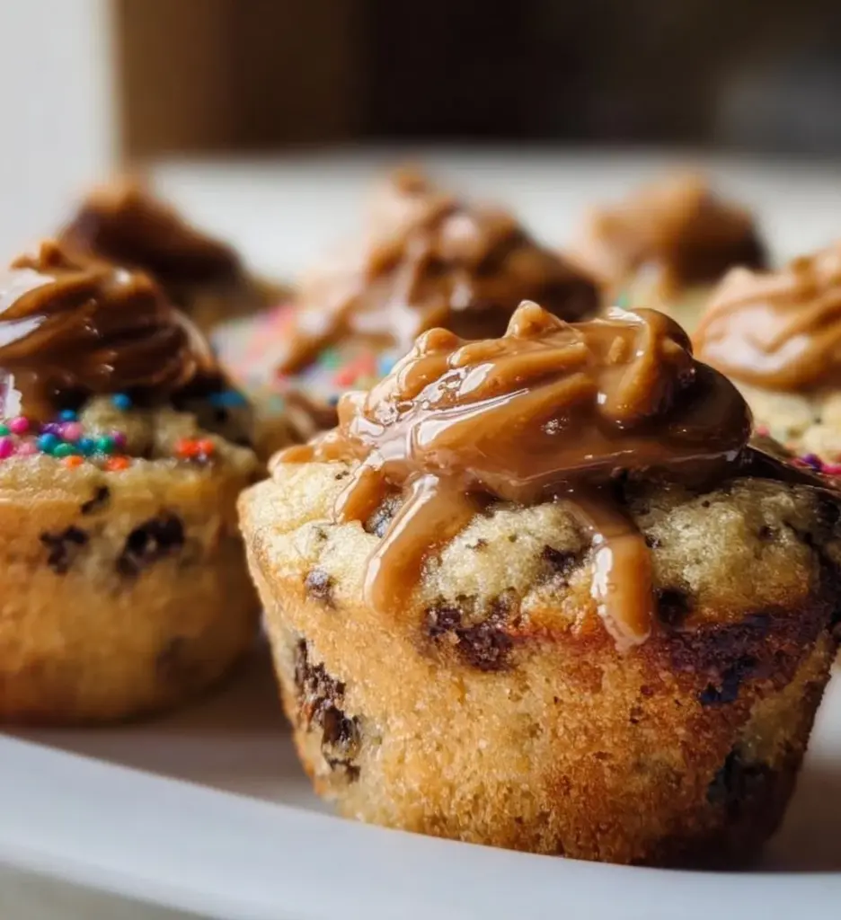 Delicious Cookie Dough Cupcakes topped with creamy frosting and cookie dough