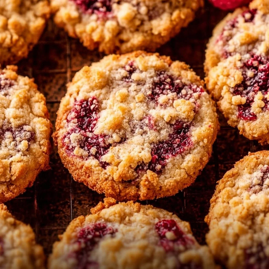 Homemade copycat Costco raspberry crumble cookies on a plate