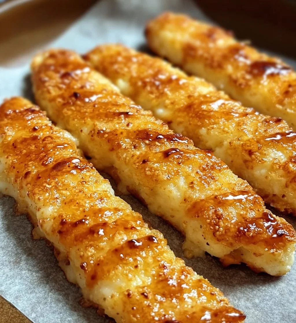 Freshly baked Cottage Cheese Breadsticks on a wooden plate