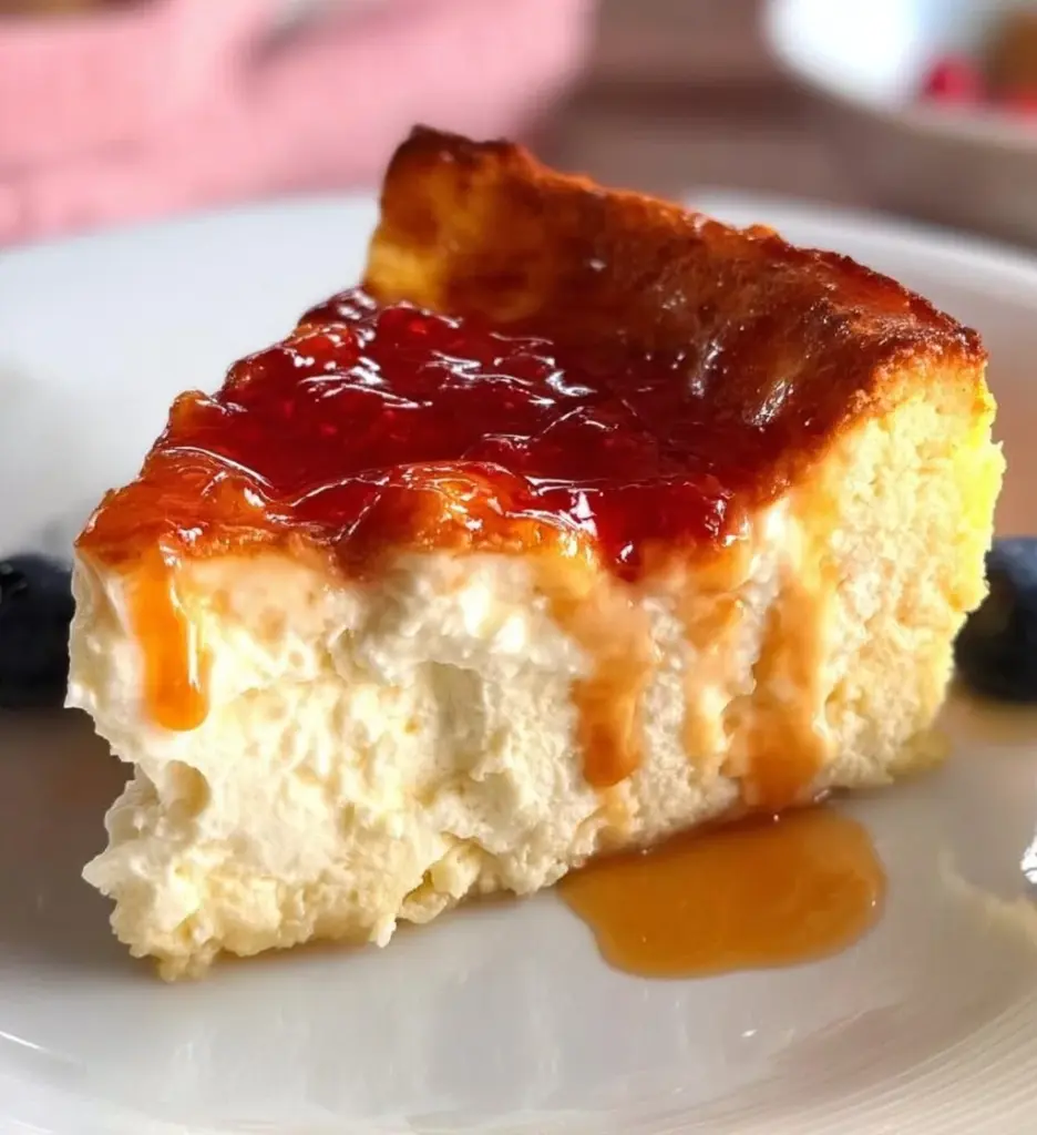 Delicious Cottage Cheese Cake topped with fresh fruits and whipped cream