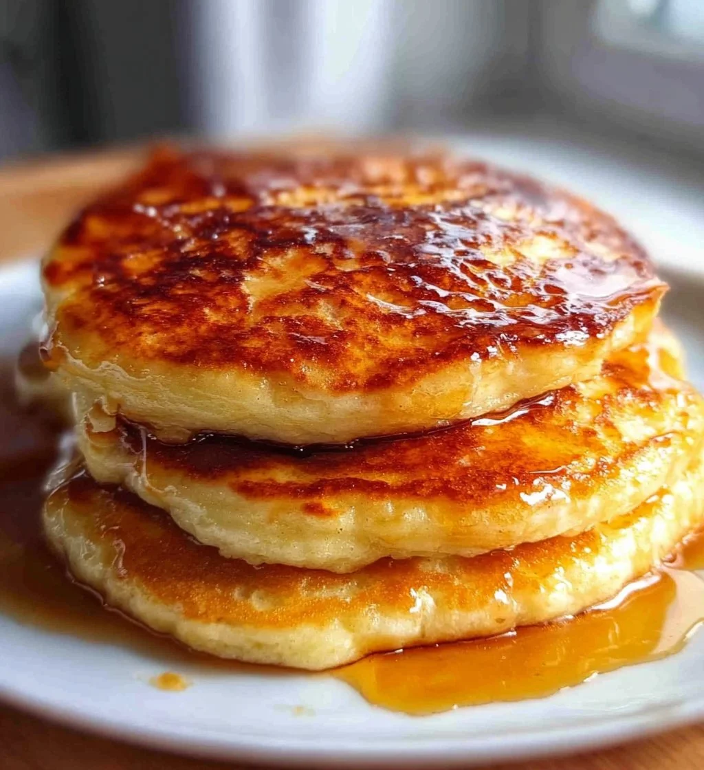 Fluffy homemade Cottage Cheese Pancakes served with fresh fruit and syrup