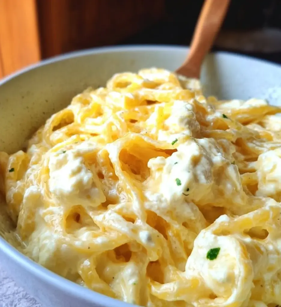 Cottage cheese pasta sauce enriching a bowl of spaghetti