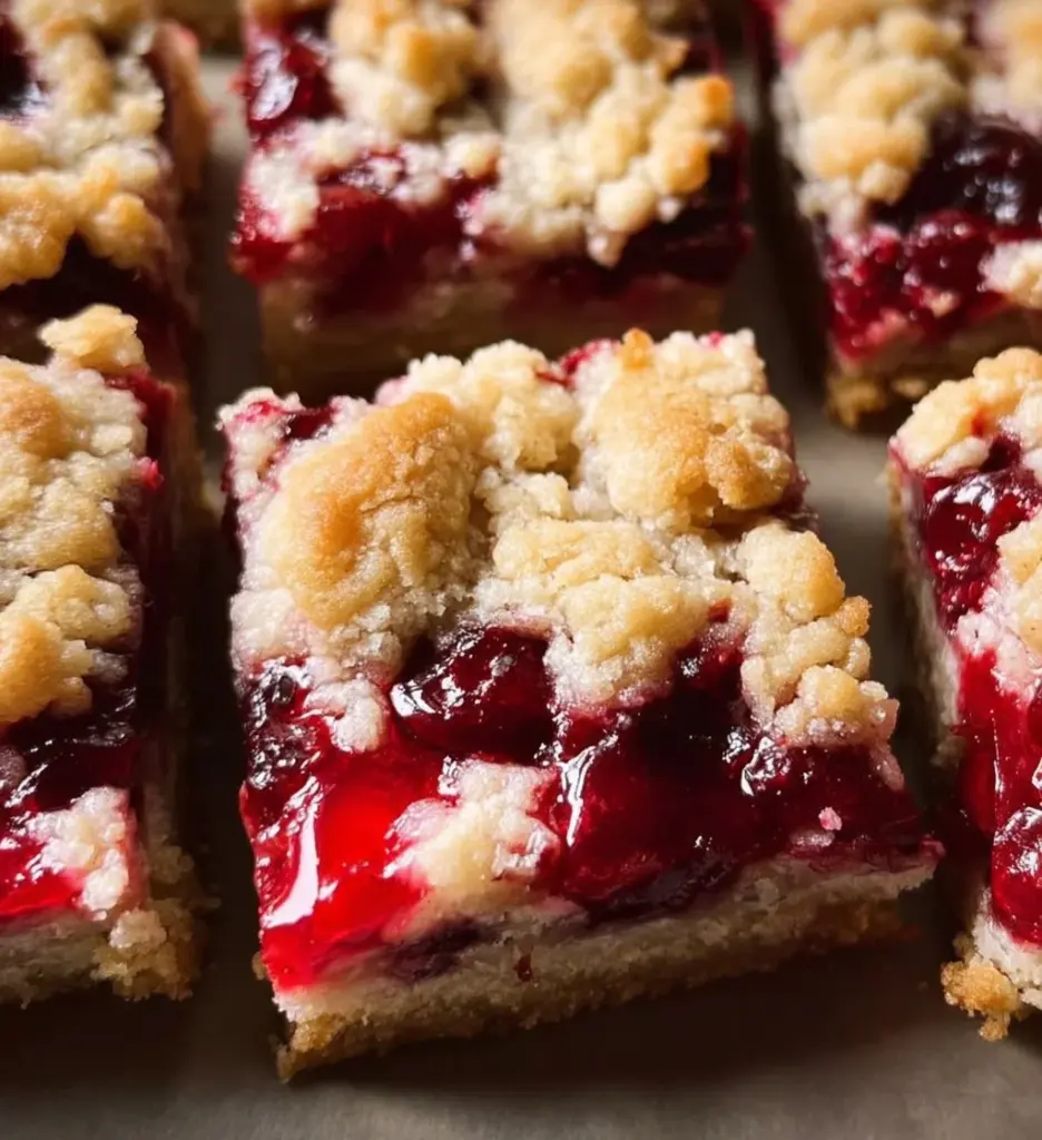 Delicious homemade cranberry crumble bars with a golden topping.