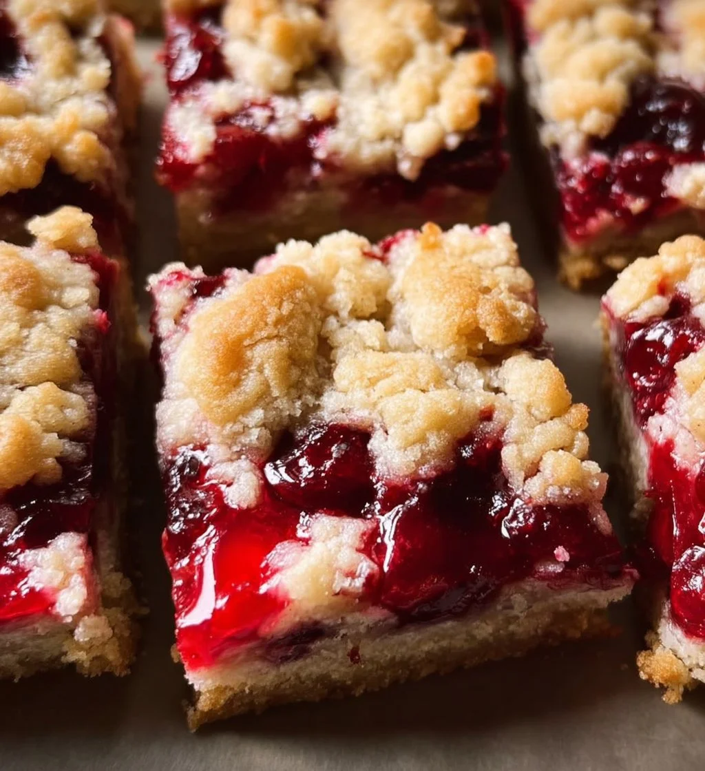 Delicious homemade cranberry crumble bars with a golden topping.