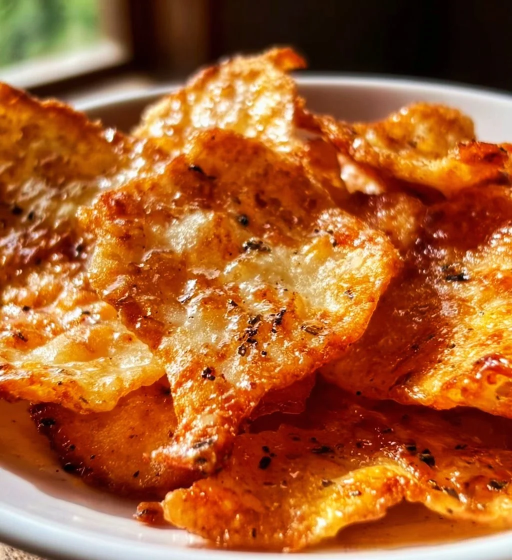 Bowl of crispy cottage cheese chips served as a healthy snack