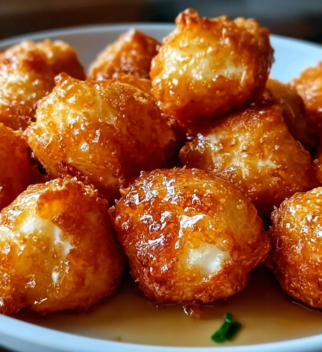Crispy Crab Rangoon Bombs served on a plate with dipping sauce