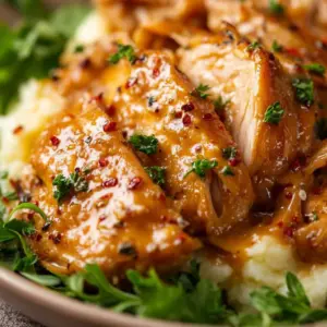 Crockpot Honey Mustard Chicken served on a plate with garnish