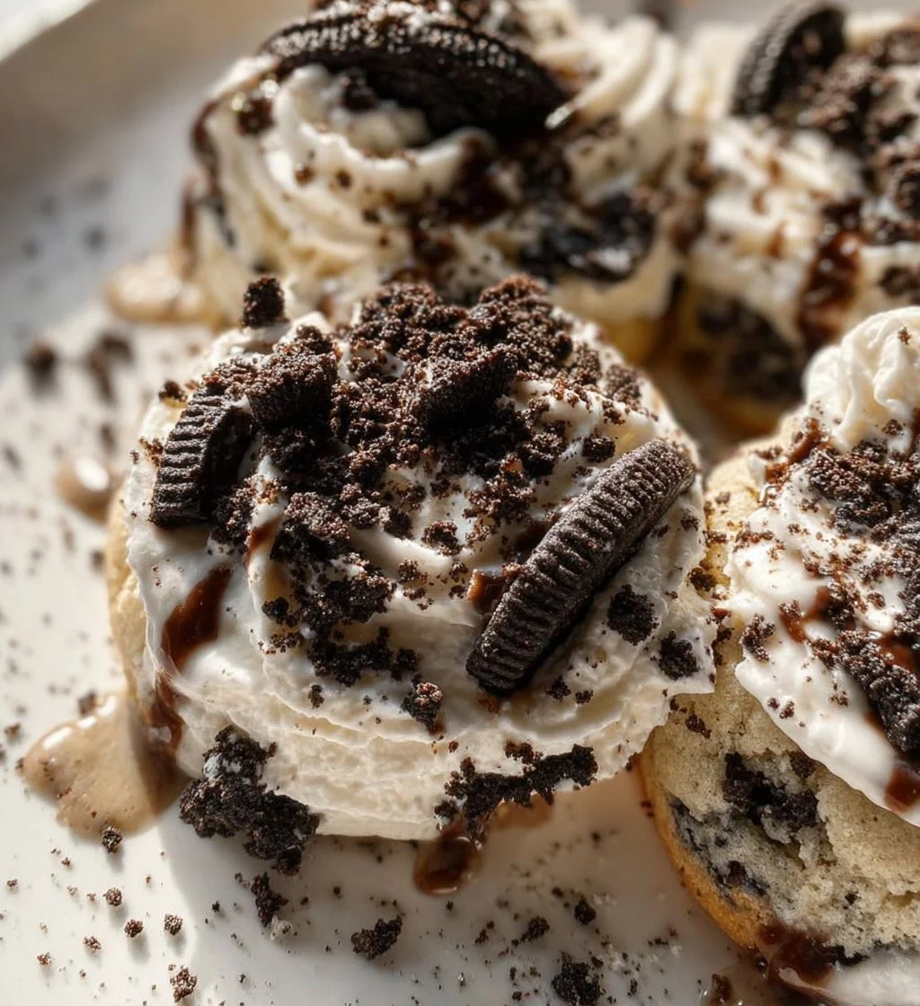 Crumbl Cookies & Cream Milkshake Cookie with chocolate and cream swirls