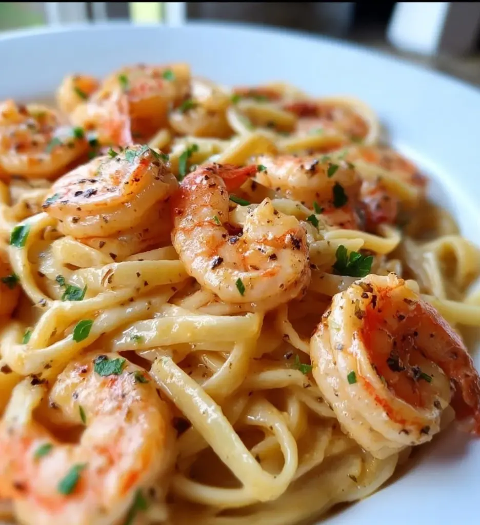 Delicious shrimp pasta served with fresh herbs and spices