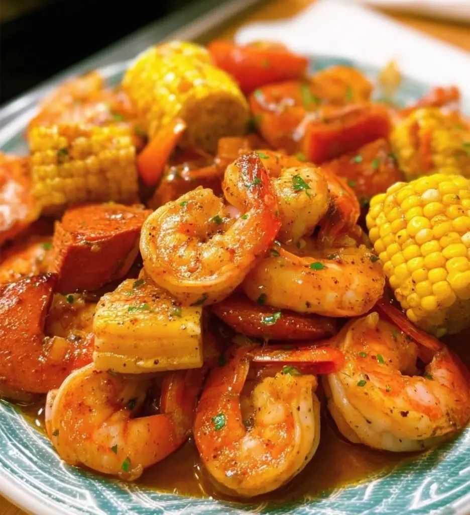 Delicious easy shrimp boil served with corn and potatoes