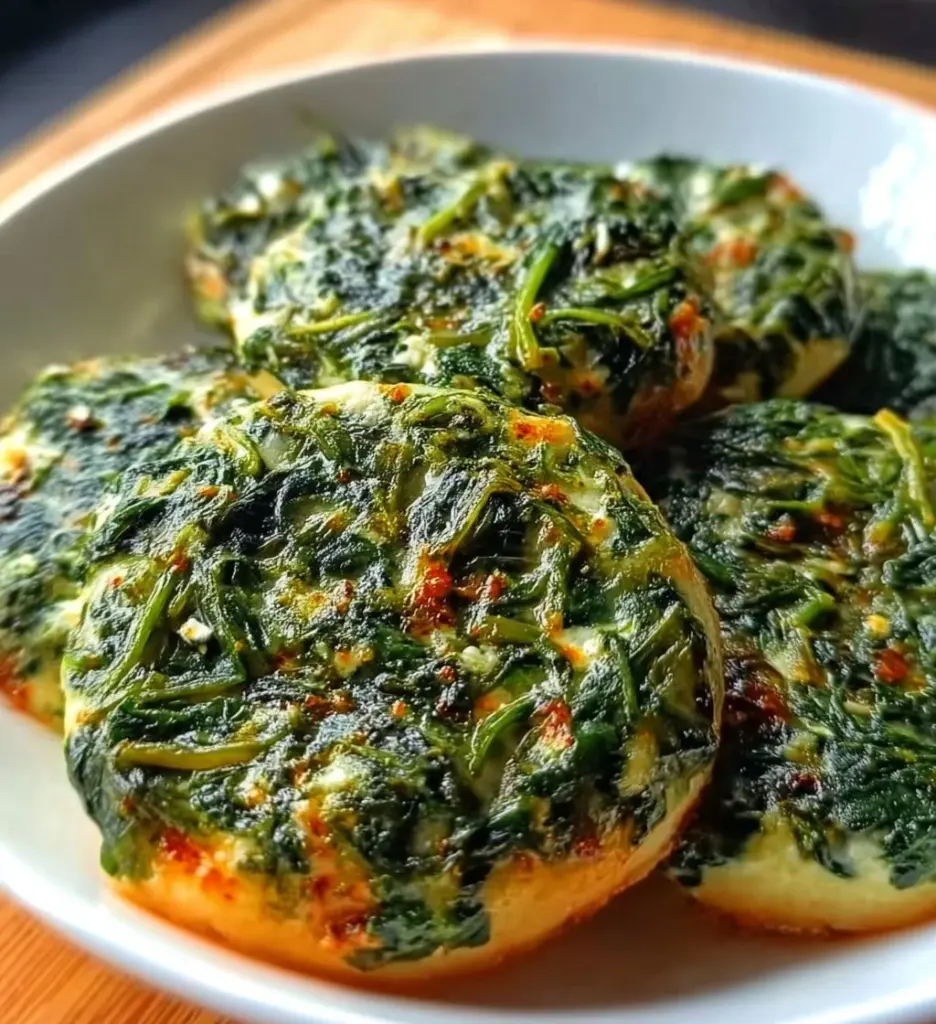 Homemade spinach cottage cheese flagels on a wooden board