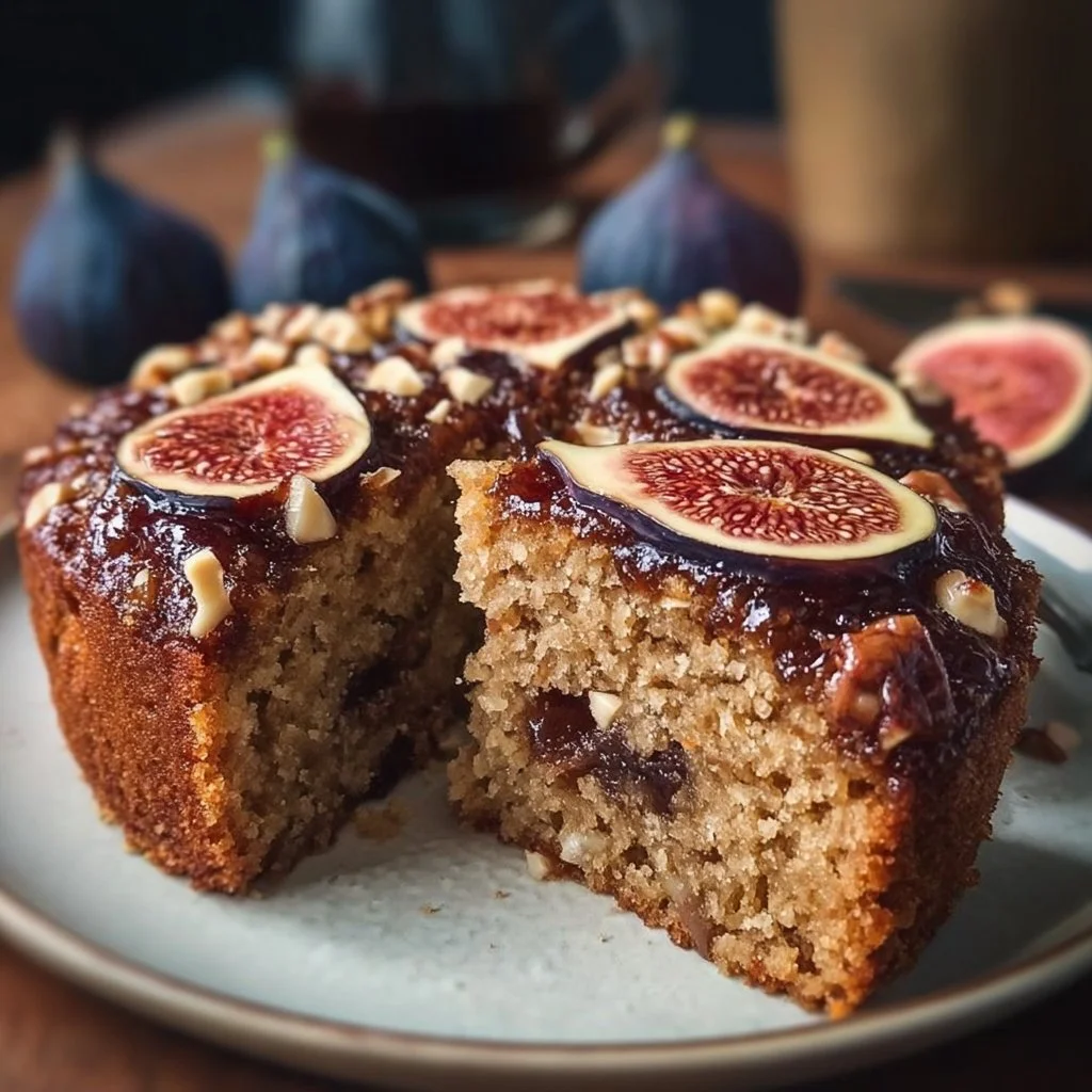 Delicious Almond Date Cake topped with figs, perfect for dessert