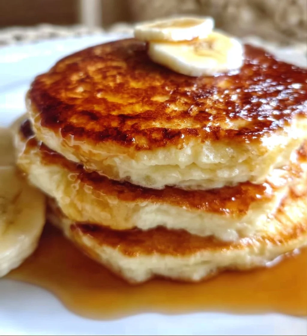 Fluffy banana pancakes with cottage cheese served on a plate