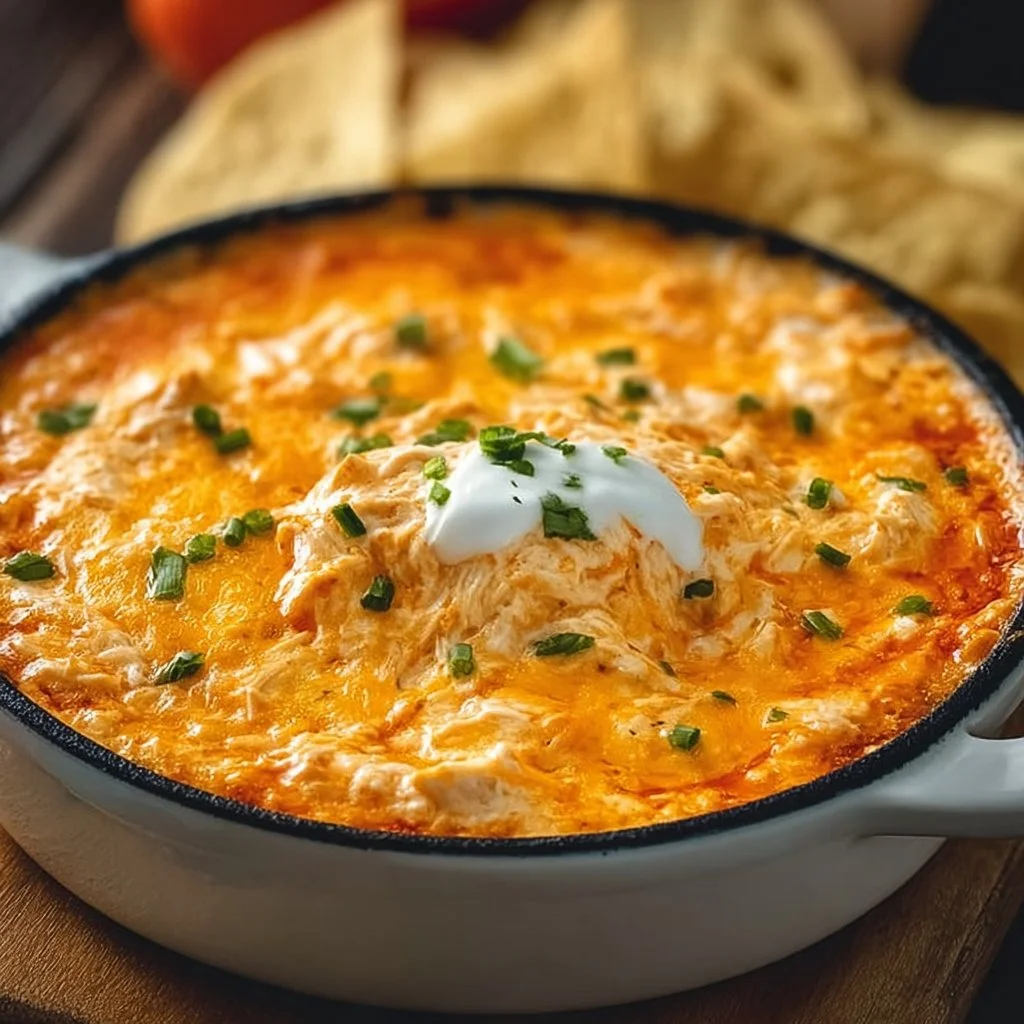 Delicious Frank's Red Hot Buffalo Chicken Dip served in a bowl with tortilla chips