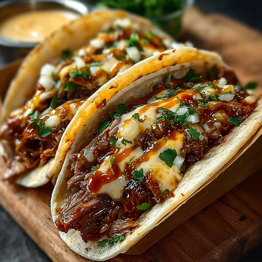 Delicious Garlic Butter Honey BBQ Tacos served on a plate