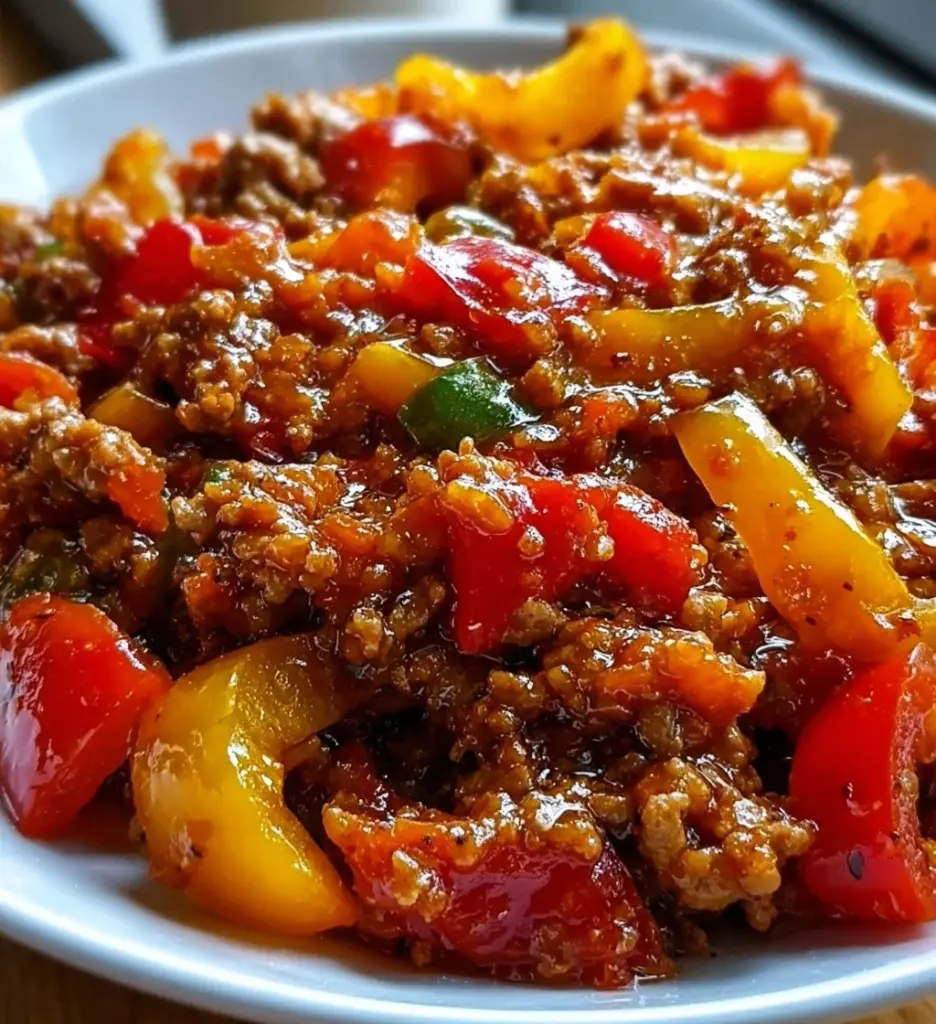 Ground turkey and peppers dish served in a bowl, healthy meal option