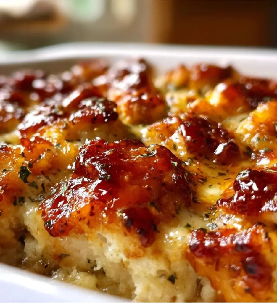 High protein chicken bake served on a white plate with vegetables