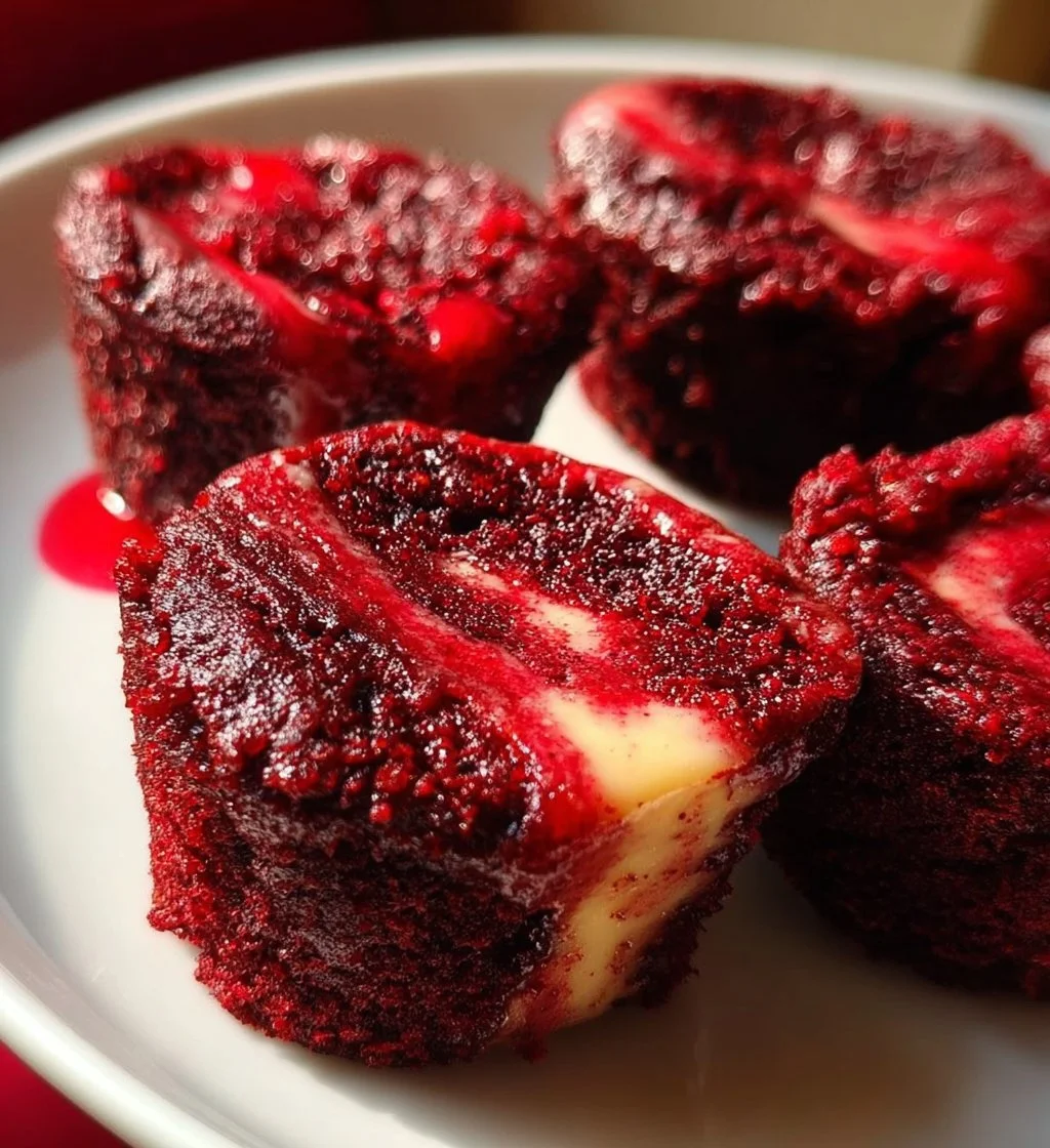 Delicious homemade red velvet brownie bites in a decorative setting