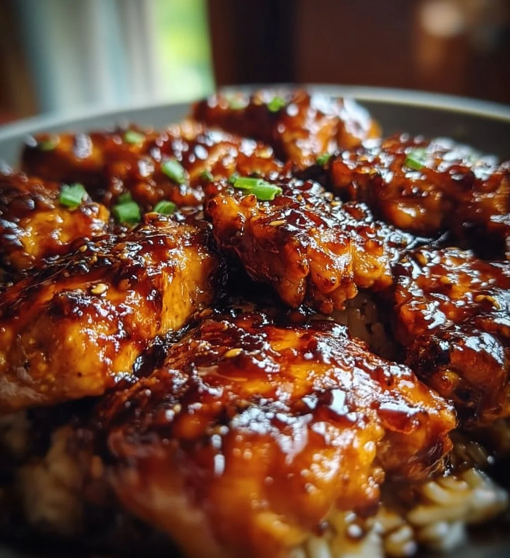 Delicious Honey BBQ Chicken coated in sweet and tangy sauce