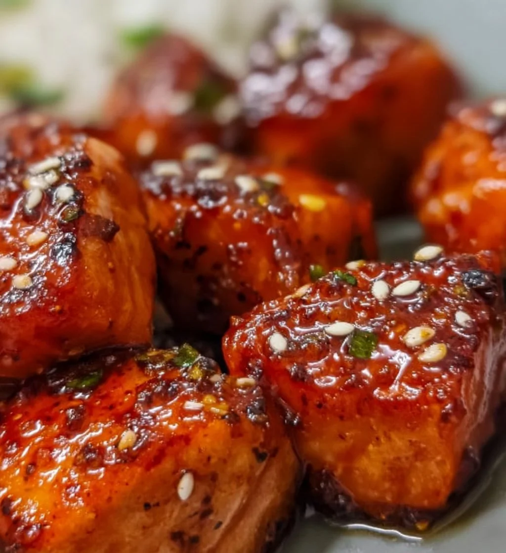 Delicious Honey Garlic Salmon Bites served on a plate