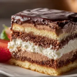 Slice of Italian Love Cake with cream and berries