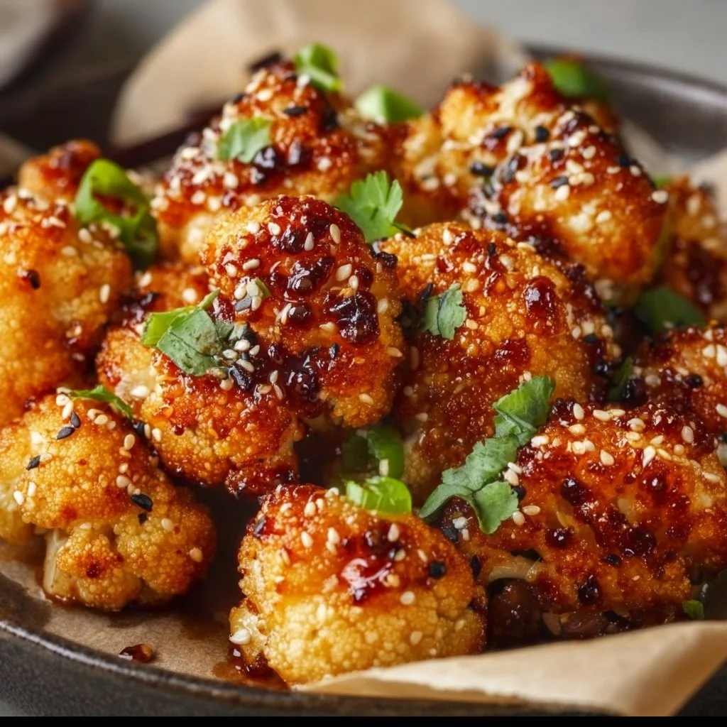 Delicious Korean Baked Cauliflower served on a plate