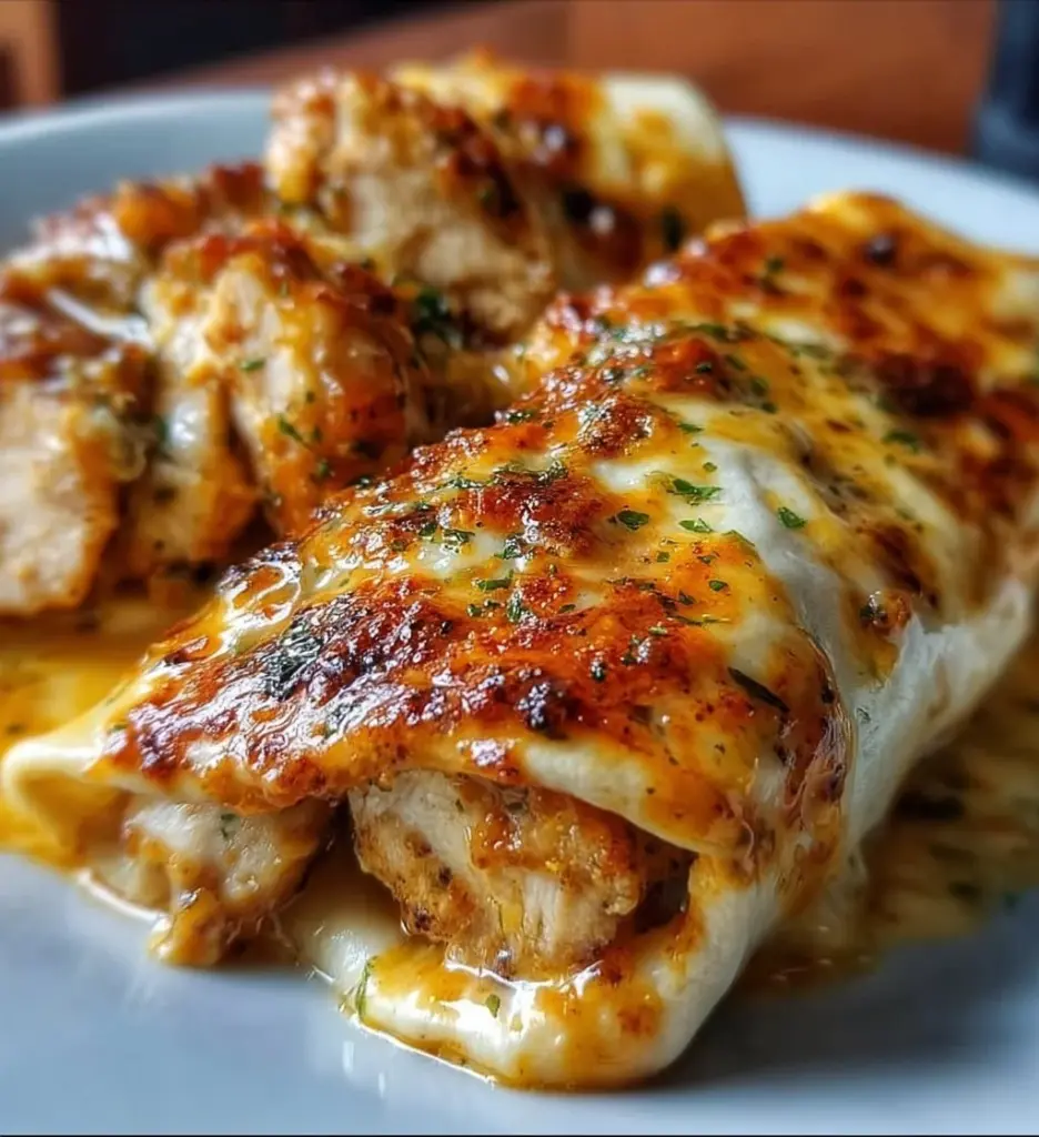 Low Carb Cheesy Garlic Chicken Wraps on a plate ready to enjoy.