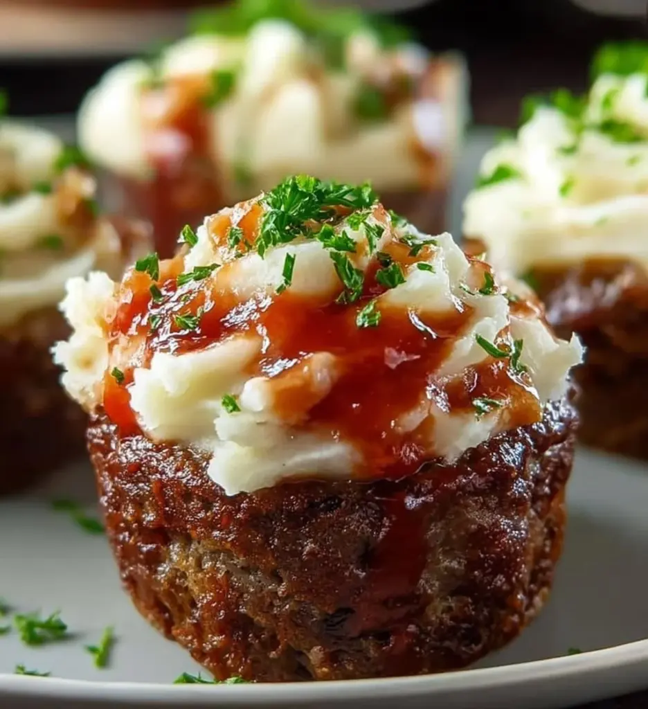 Meatloaf cupcakes topped with flavorful mashed potatoes for a unique dish