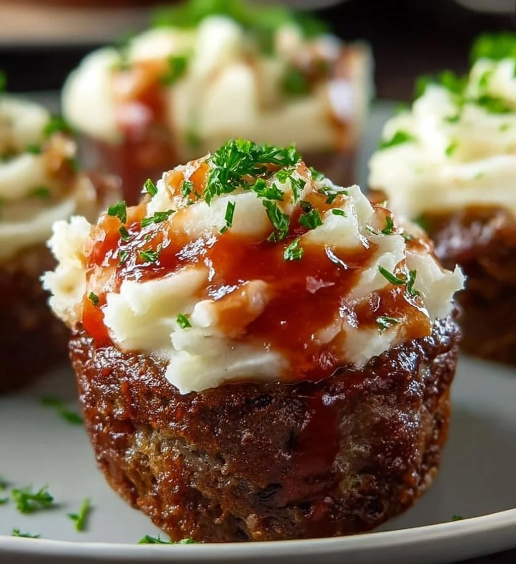 Meatloaf cupcakes topped with flavorful mashed potatoes for a unique dish