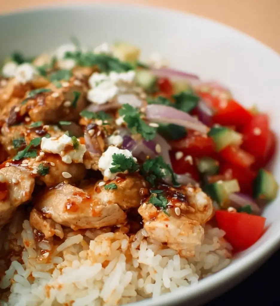 Mediterranean Chicken & Rice Bowls with vibrant flavors and fresh ingredients