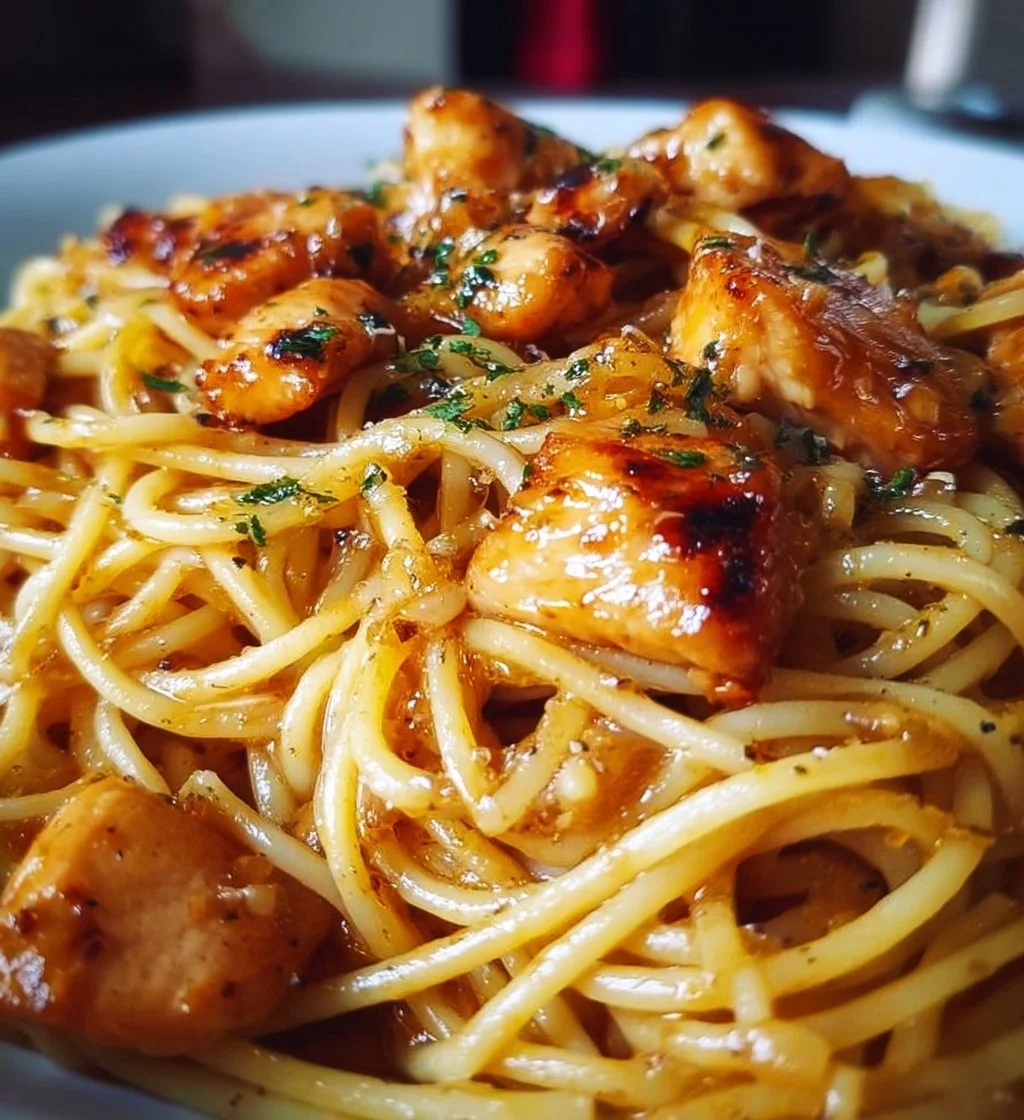 Delicious Monterey Chicken Spaghetti served with fresh herbs and cheese