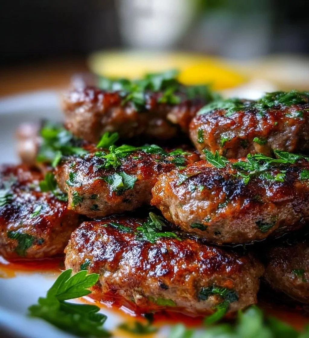 Delicious Lebanese Kafta served with fresh herbs and spices.