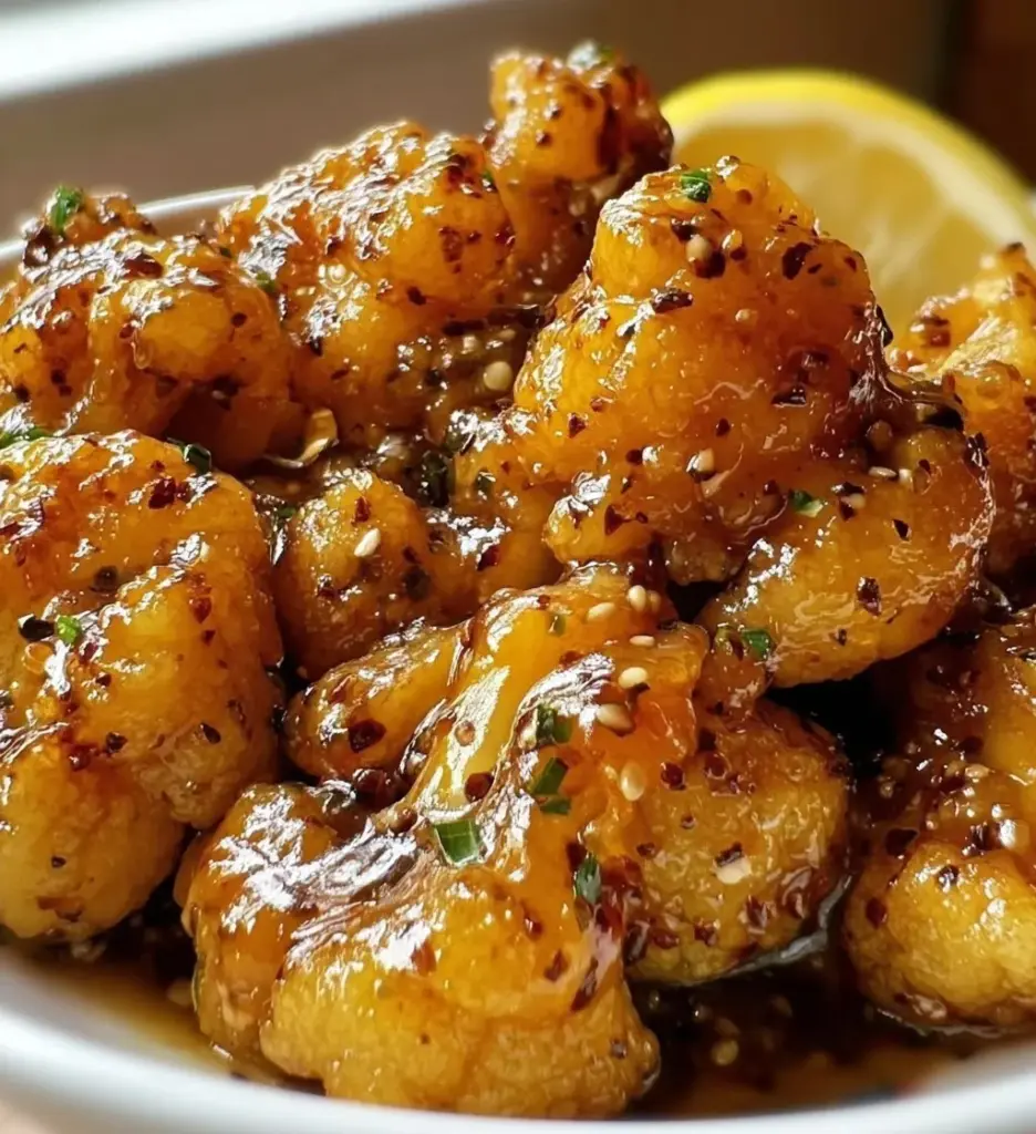 Delicious vegan lemon pepper cauliflower dish garnished with herbs