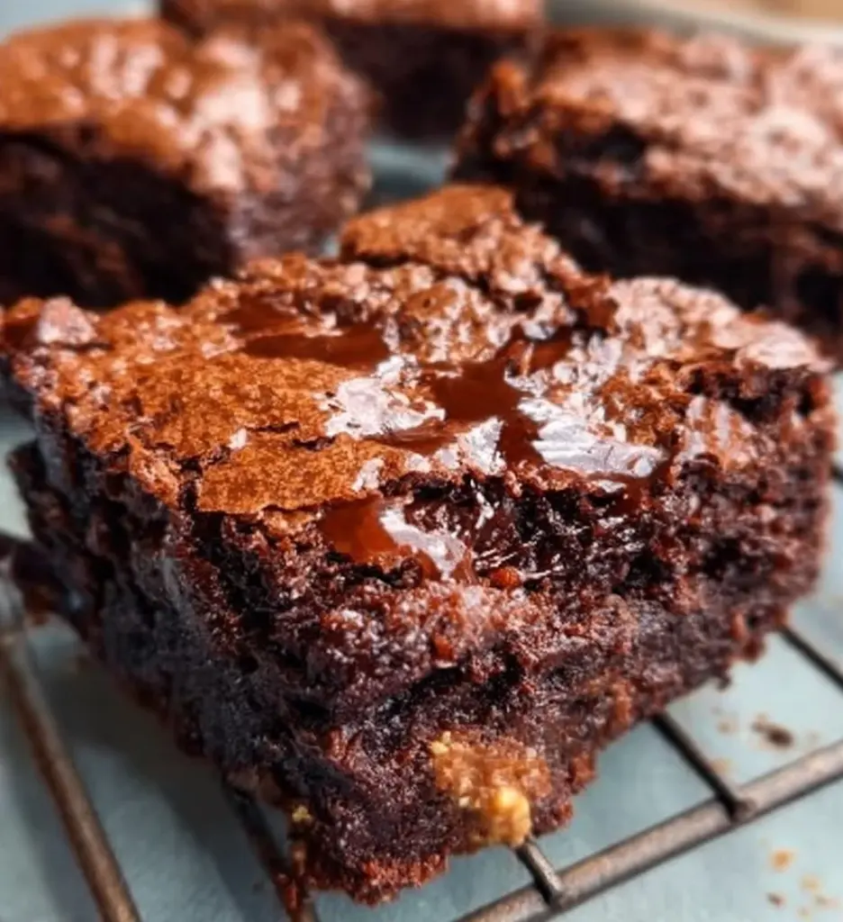 Delicious Nigella Emergency Brownies ready to serve in a baking dish.