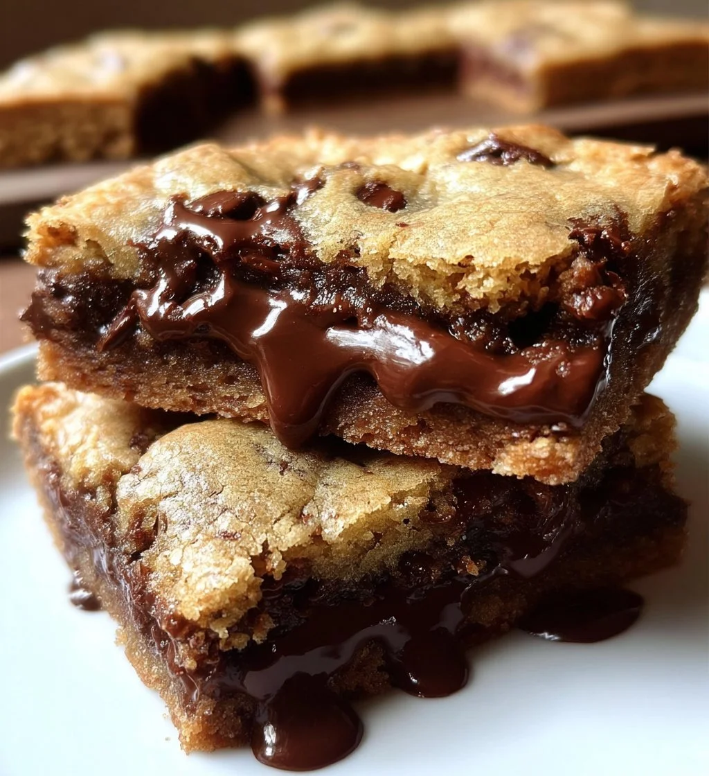 Nutella stuffed chocolate chip cookie bars fresh out of the oven