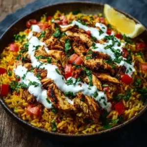 Delicious One Pot Chicken Shawarma Rice garnished with herbs