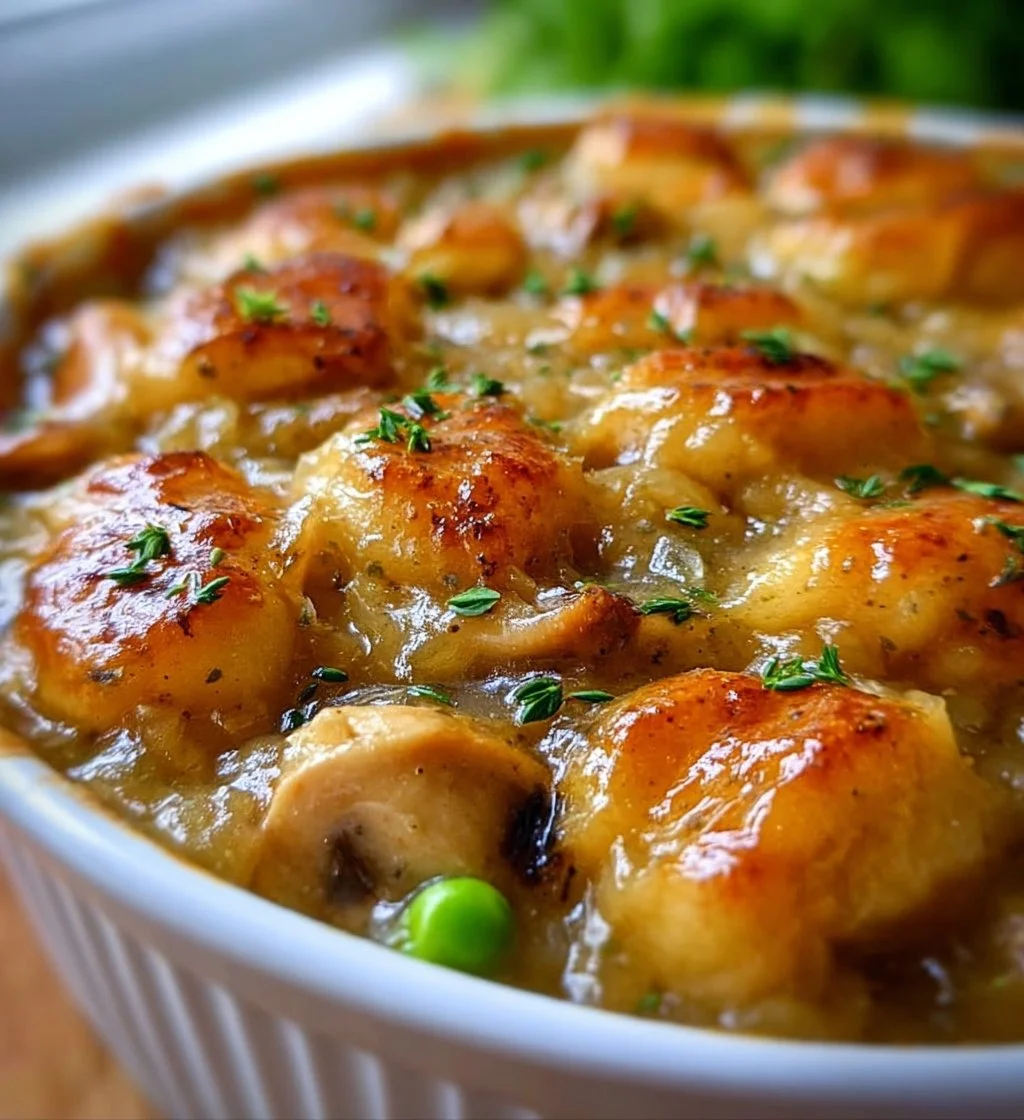 One Pot Gnocchi Chicken Pot Pie served in a bowl with fresh herbs