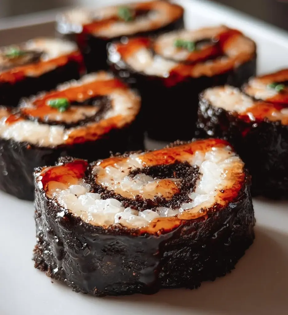 Delicious Oreo Sushi Rolls with cream filling and toppings on a plate