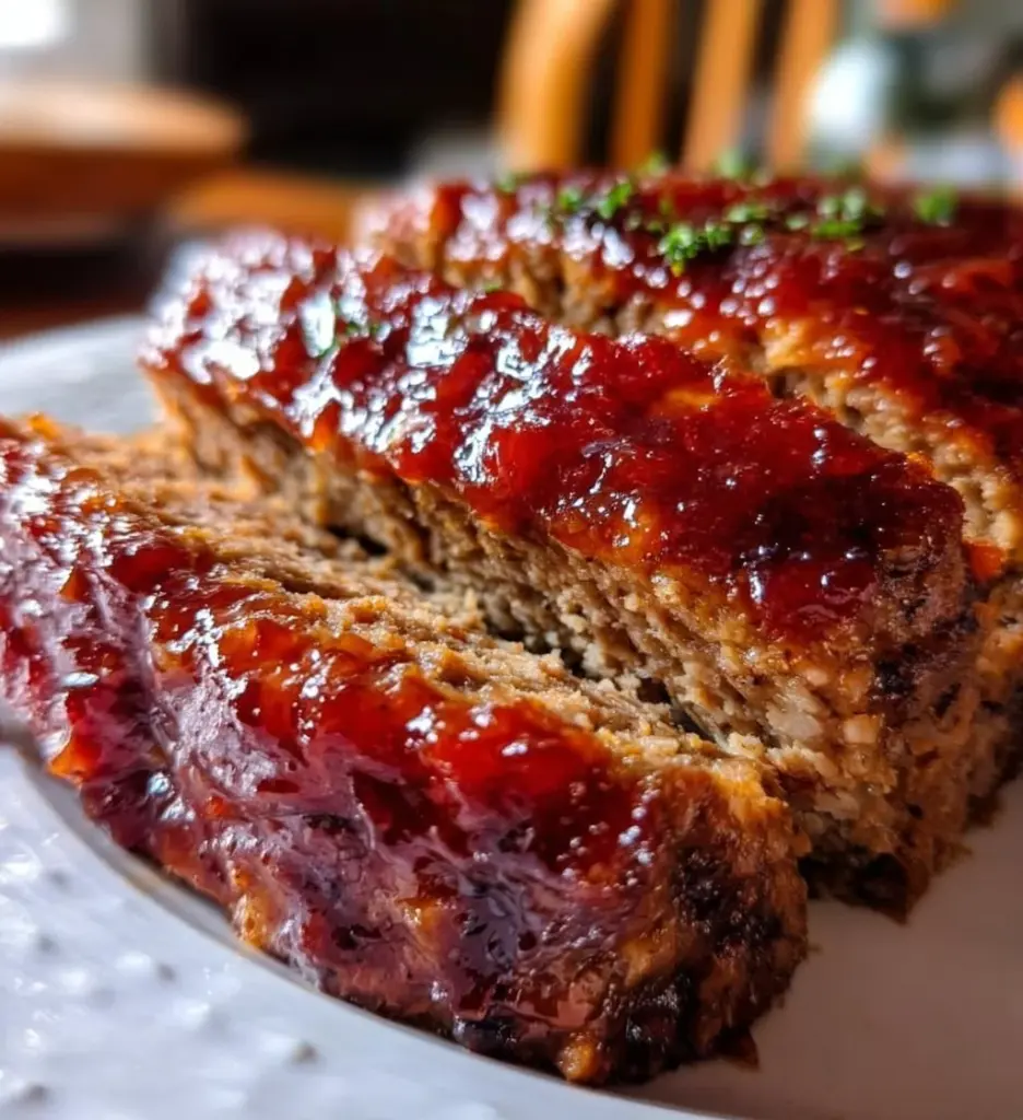Delicious brown sugar meatloaf cooked to perfection on a plate