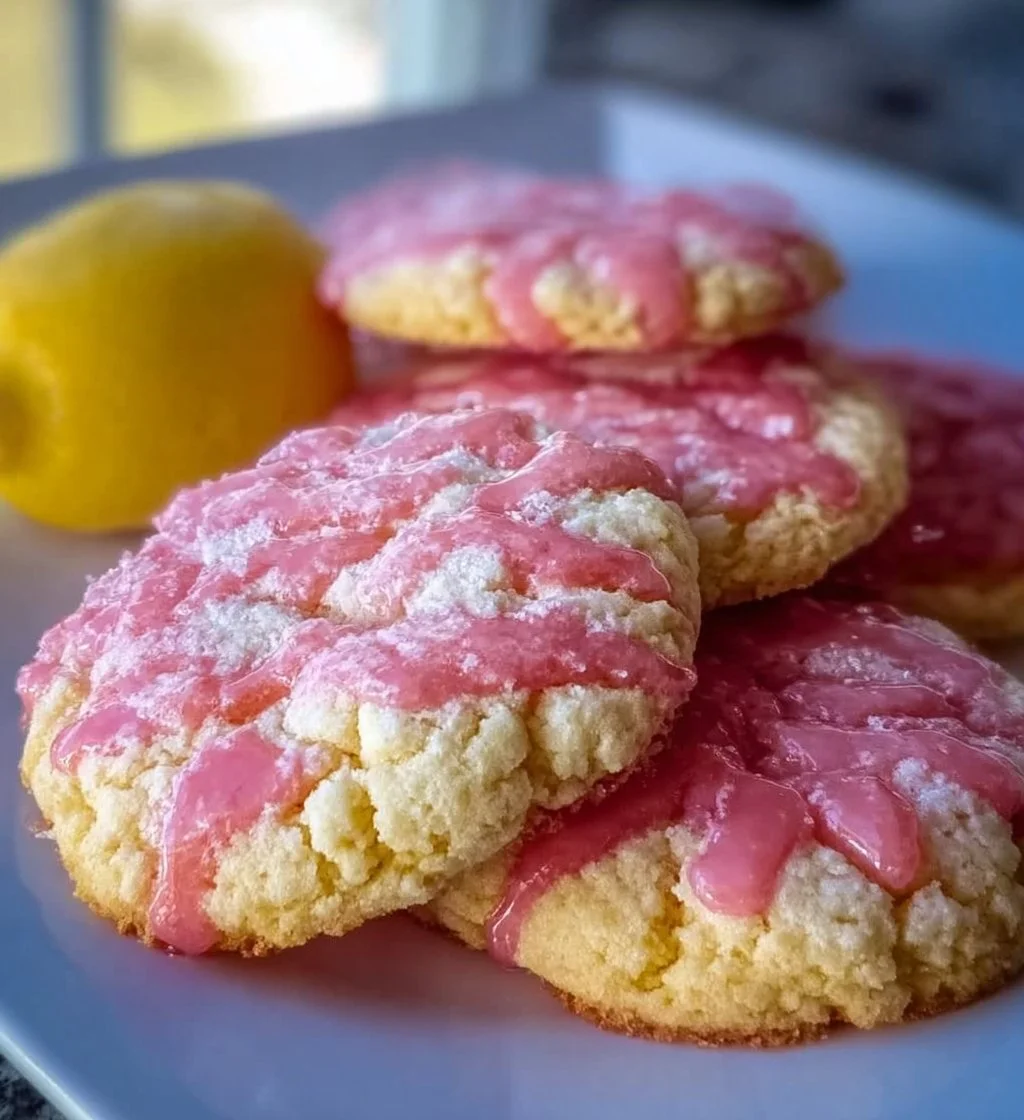 Delicious pink lemonade cookies topped with lemon zest and sprinkles