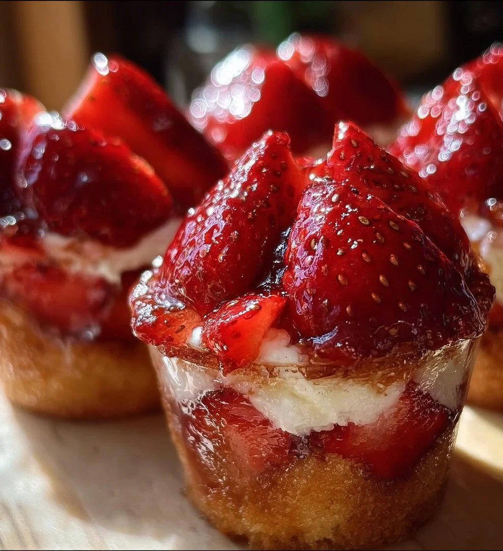 Delicious quick strawberry shortcake cups with fresh strawberries and whipped cream