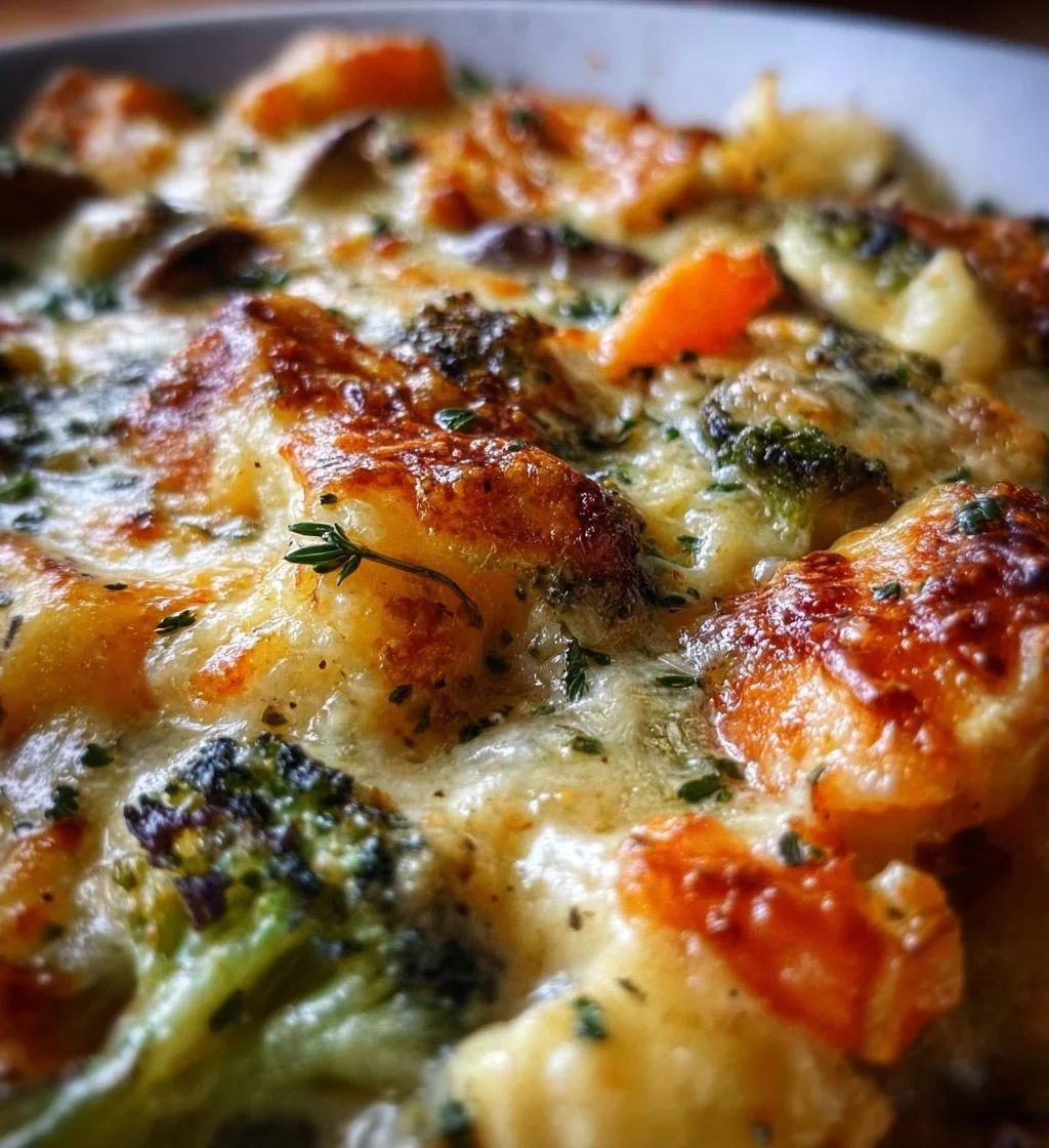 Delicious creamy winter vegetable bake with fresh seasonal vegetables