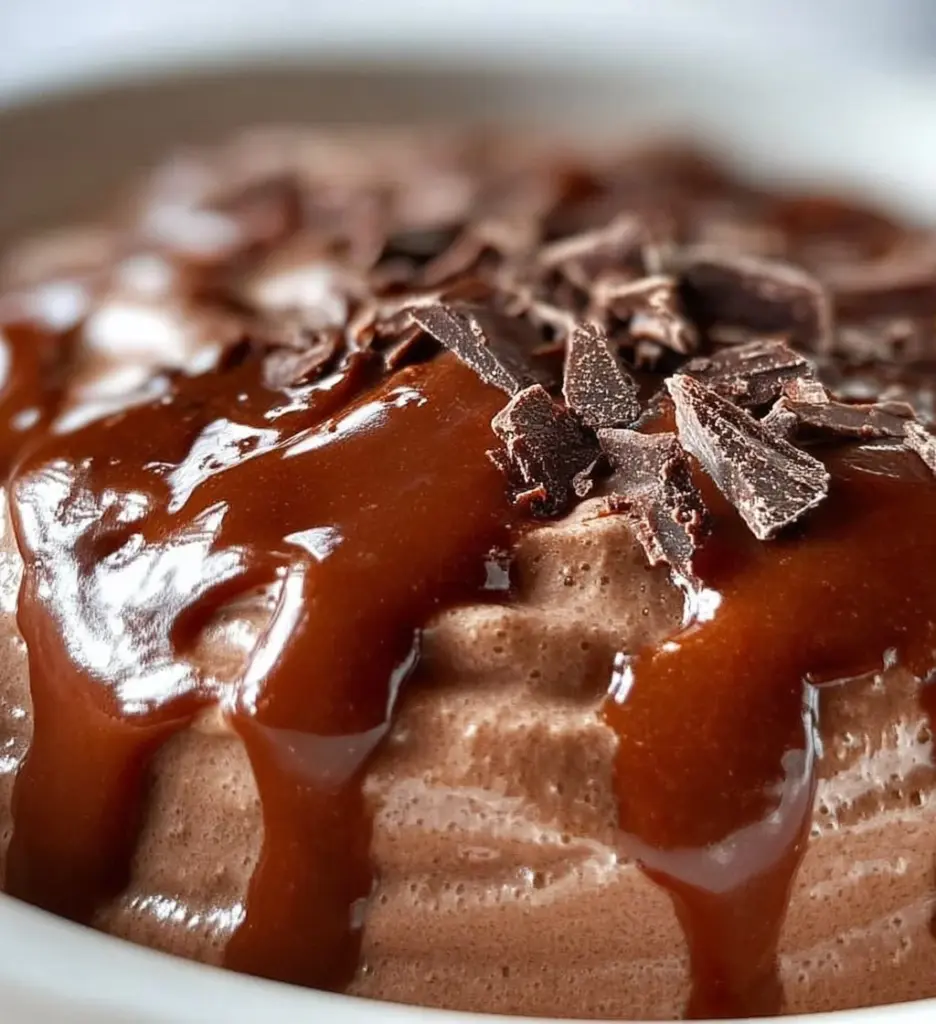 Delicious cottage cheese chocolate mousse served in a bowl