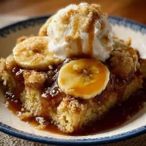 Delicious Southern Banana Cobbler dessert with ripe bananas and buttery crust