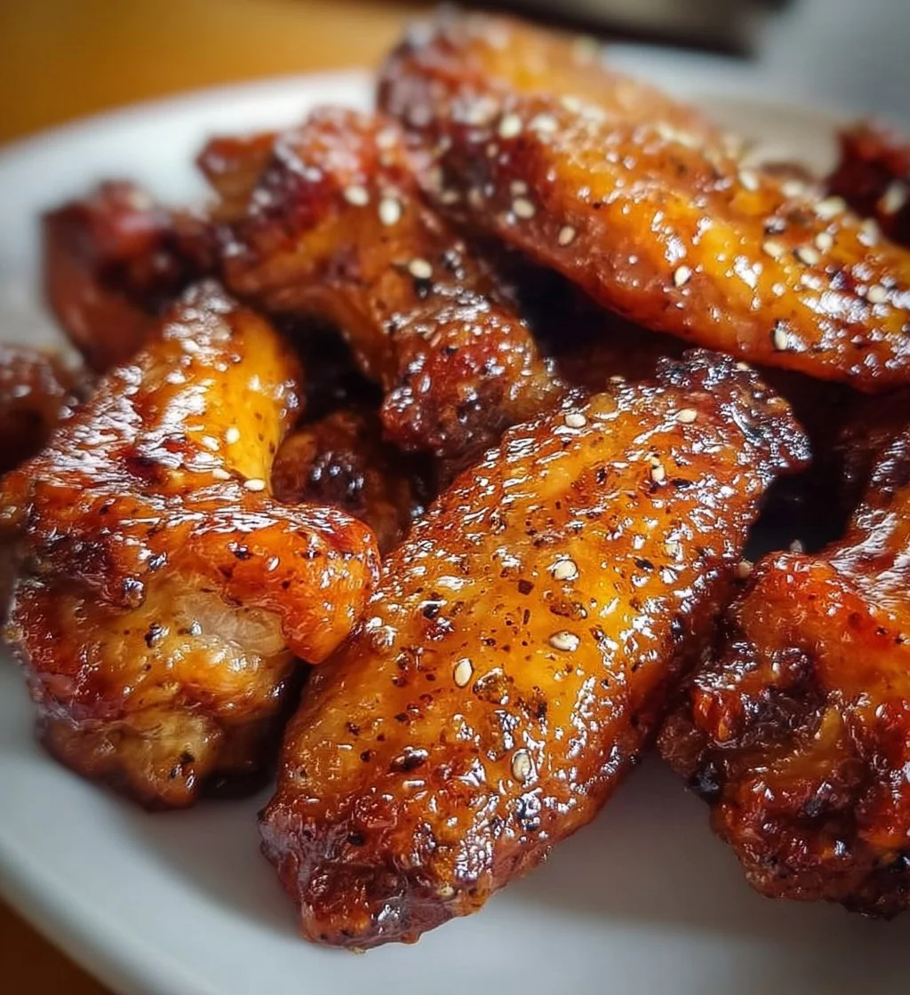 Sticky honey mustard chicken wings served on a plate