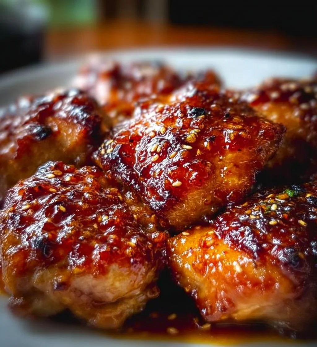 Delicious sticky sweet chili chicken thighs coated in glaze