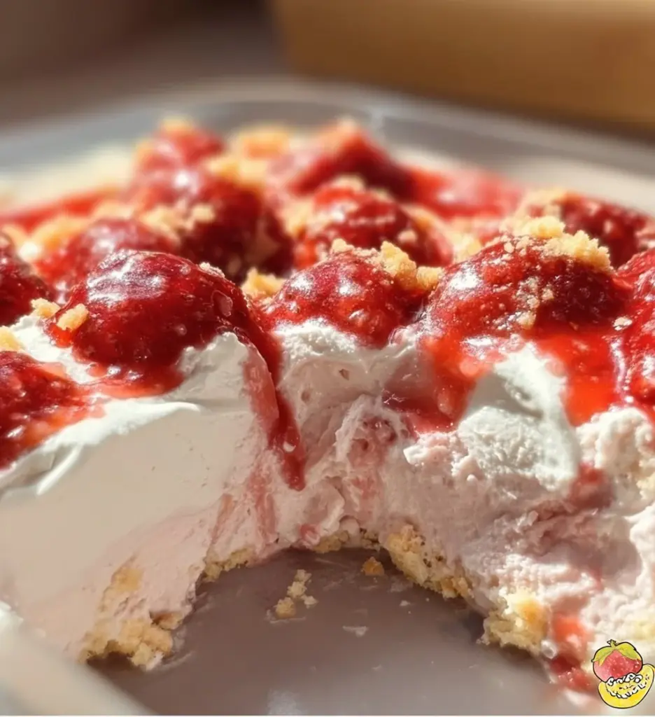 Delicious strawberry shortcake ice cream cake with fresh strawberries and whipped cream