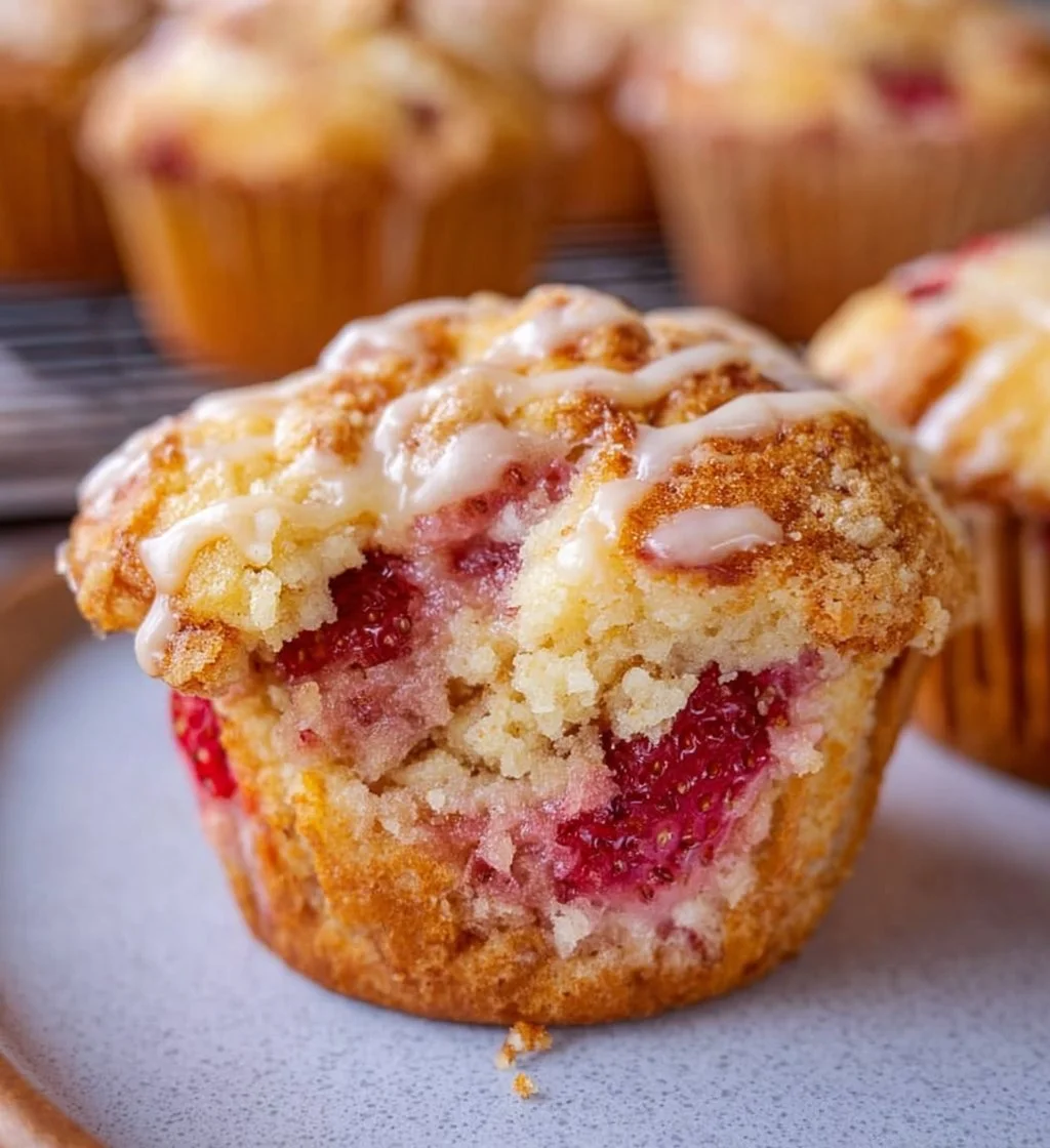 Freshly baked strawberry white chocolate muffins on a cooling rack